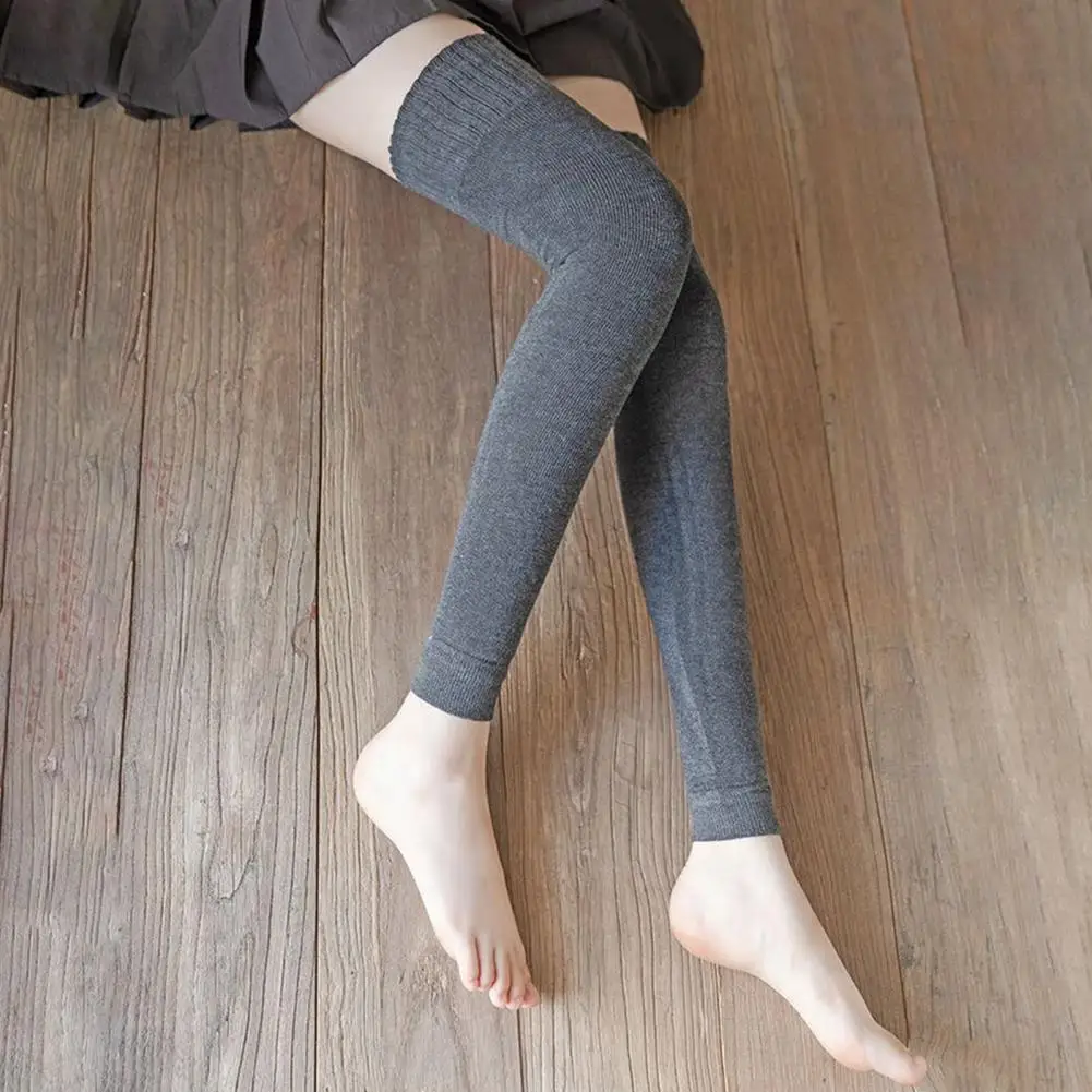 Women Winter Stockings Solid Color Over The Thigh High-tube Elasticity Warm Leg Warmers Sports Knee Stockings