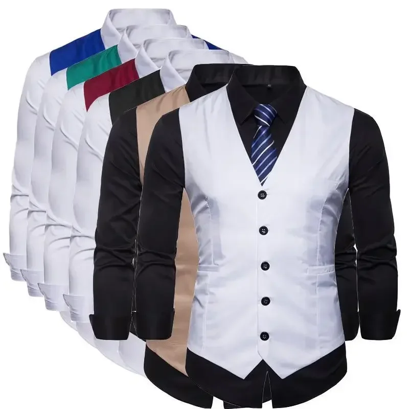 

2023 New Men's Fashion Business Suit Vest European Size Trend Solid Color Casual Single Breasted Vest