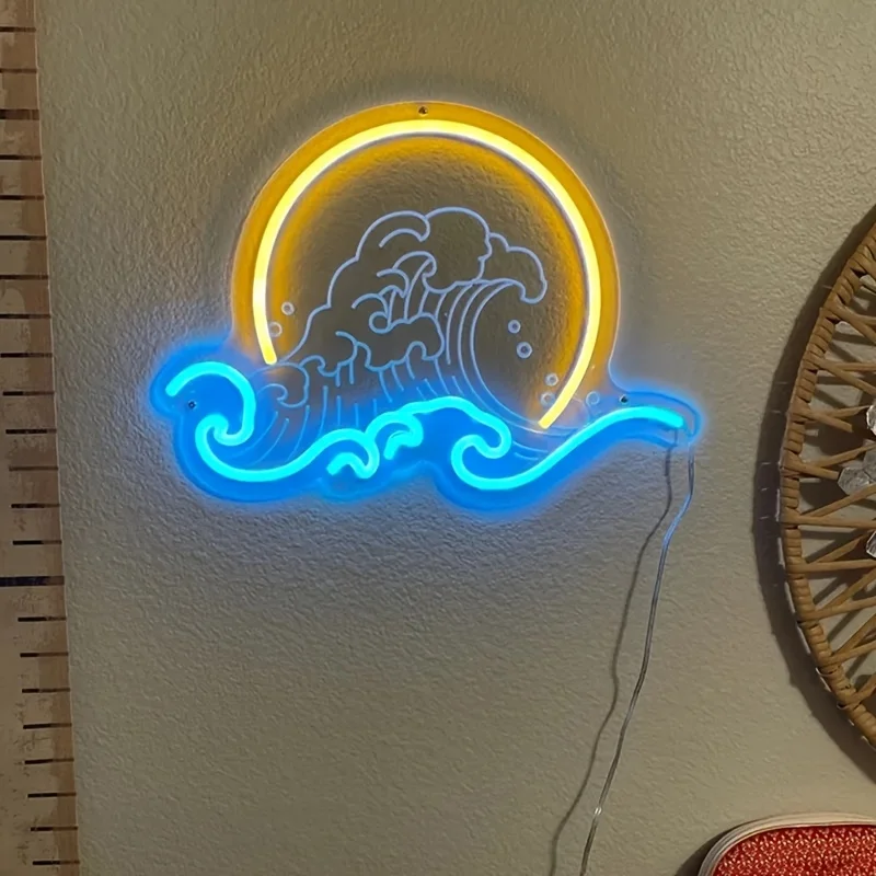 웨이브 월 네온 라이트 사인 일출 일몰 LED 네온 사인 USB 조광 가능 침실 파티 호텔 클럽 홈 벽 장식 생일 선물