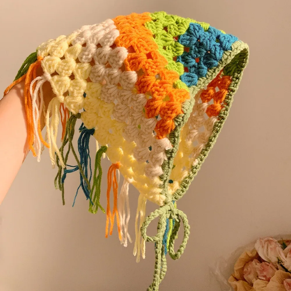 

Hollowing Out Triangle Headscarf Hand-knitted Ethnic Style Turban Hair Scraf Bohemian Multifunctional Usage