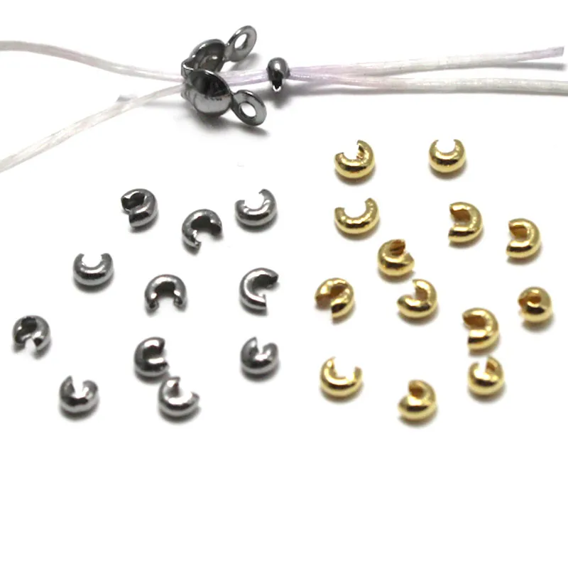 50pcs Gold Color Stainless Steel Bead Stopper End Crimp Beads Cover Dia 2 3 4mm Loose Spacer Crimp for Bracelet Earring Making