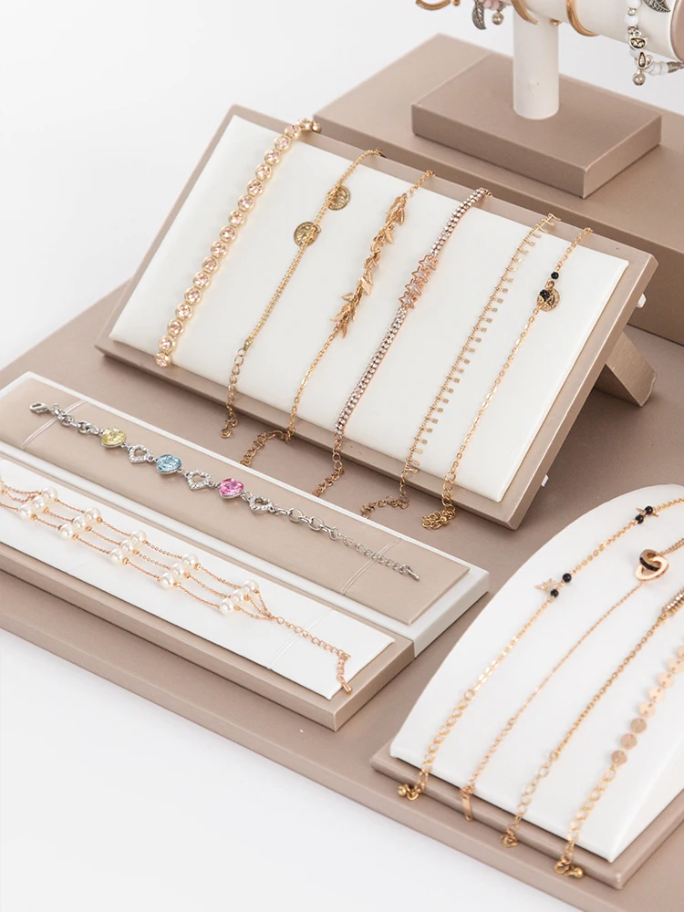 Champagne White Display Case Necklace Rack High-End Jade Jewelry Display Props Counter Display Crystal Exhibition Stand