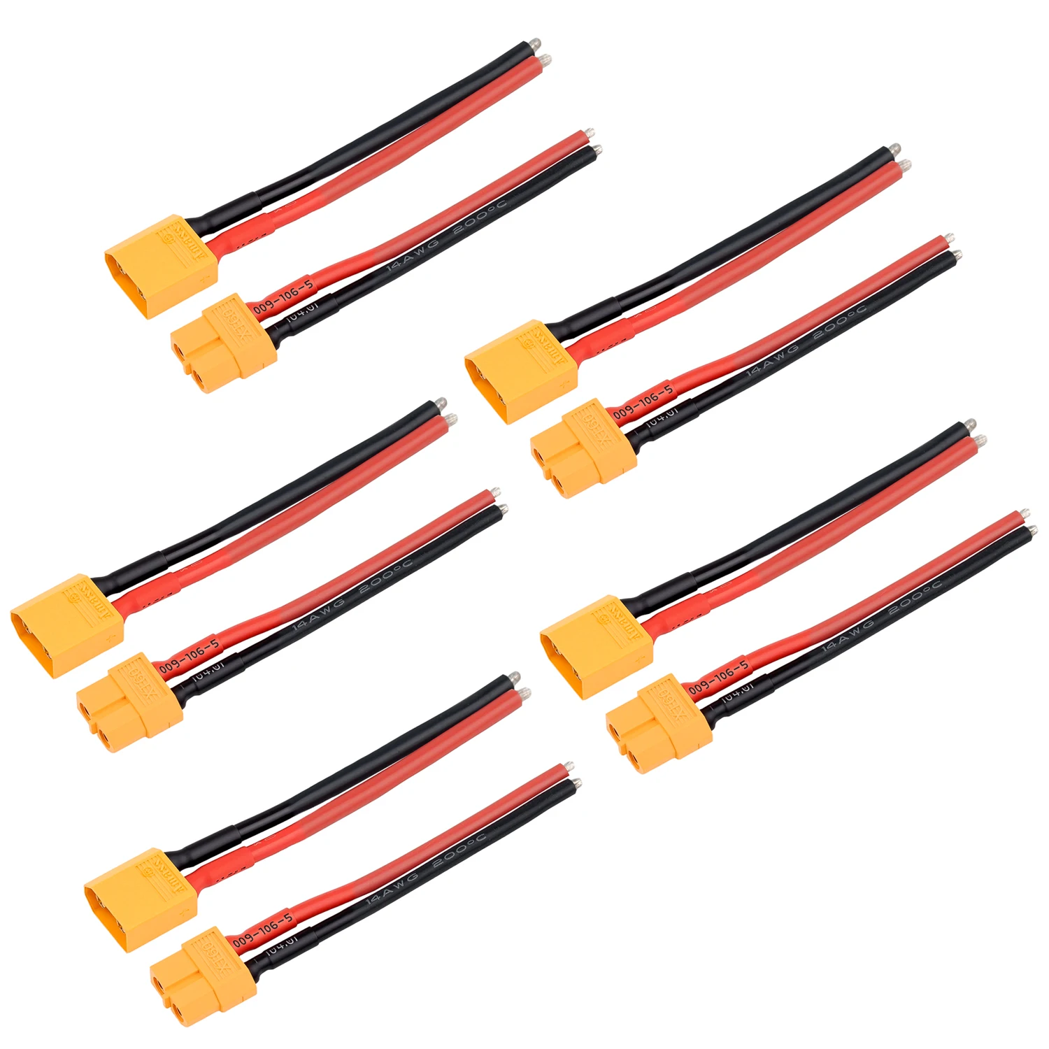 TCRC 5Pairs 100mm Amass XT60 Plug Female and Male Connectors with 14AWG Silicon Wire for RC Lipo Battery Cable FPV RC Car Boat