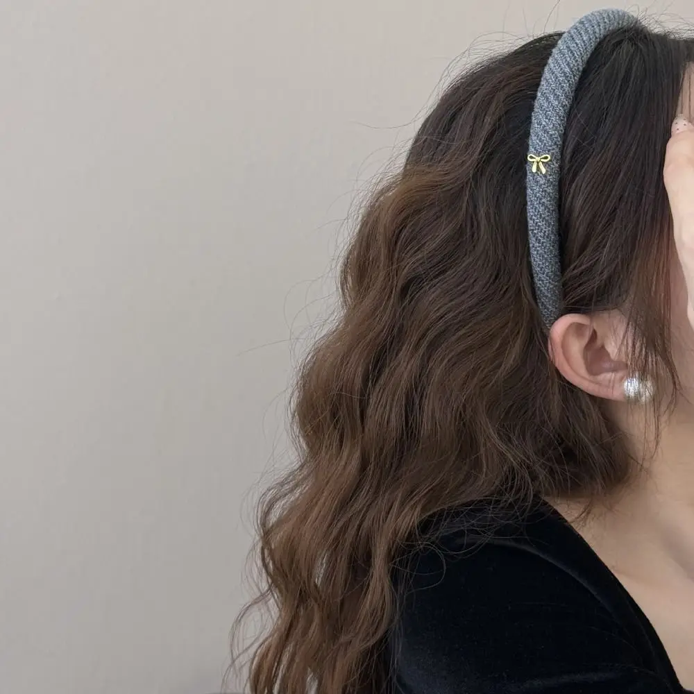 أزياء بسيطة حك غرامة عقال الحلو الكورية نمط القوس عقال الصوف الحياكة الذهبي القوس غسل الوجه هيرباند #5
