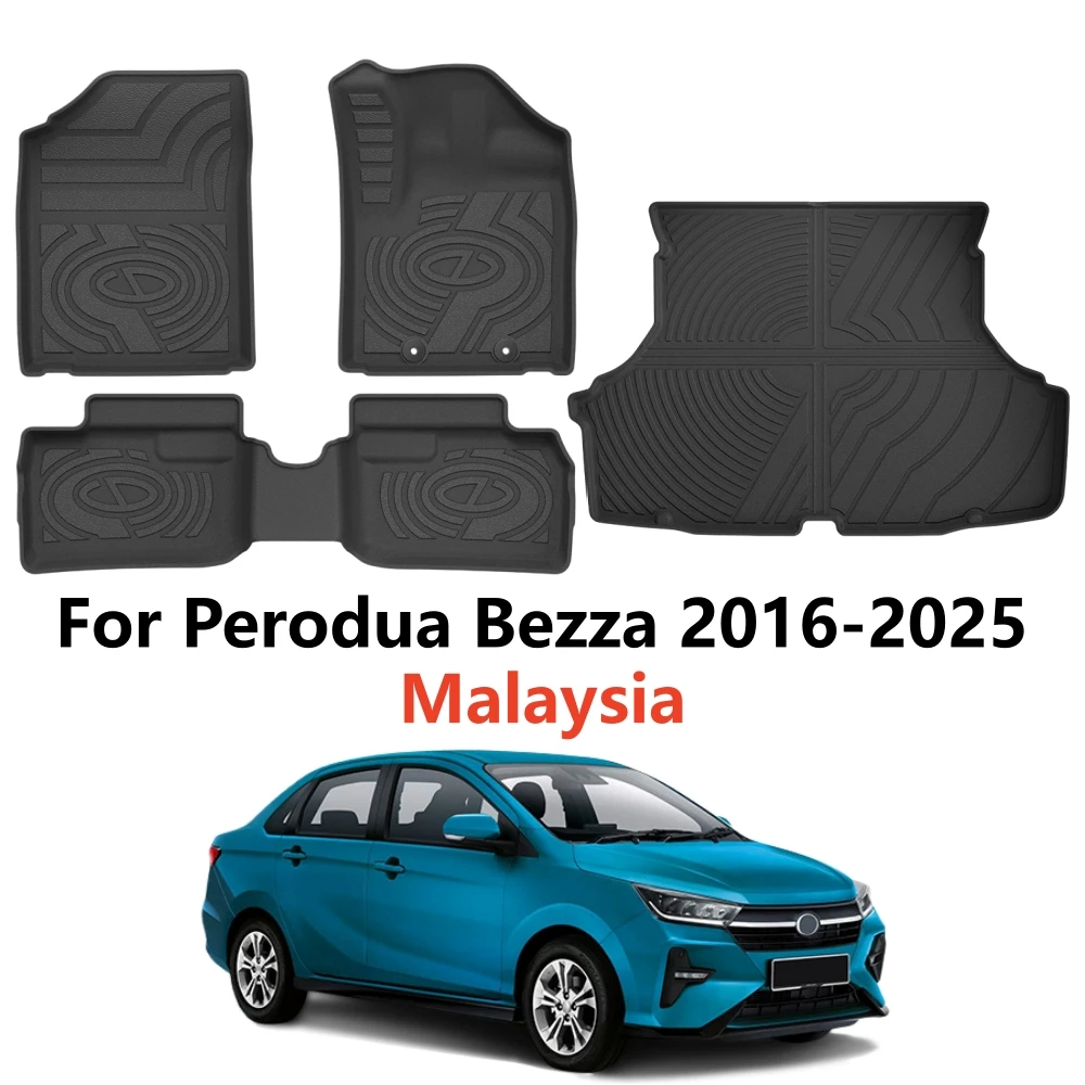 Für Perodua Bezza 2016-2025 TPE Fußmatten Kofferraummatte Allwetter Wasserdichte Fußpolster Komplettset Laderaumauskleidung RHD Malaysia – Detail 1