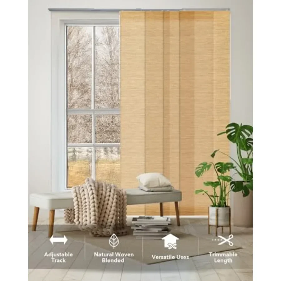 Adjustable Vertical Blinds for Sliding Doors, Closet Doors Room Dividers; Polyester Fabric, Beige; Extendable Track 45.886 W, T