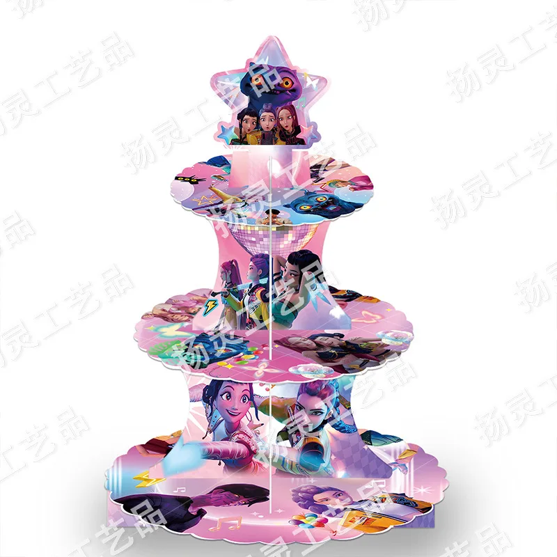 Support à gâteaux chasseurs de démons, décoration de fête Kawaii, support à gâteaux à trois couches, décorations d'halloween de dessin animé pour la maison