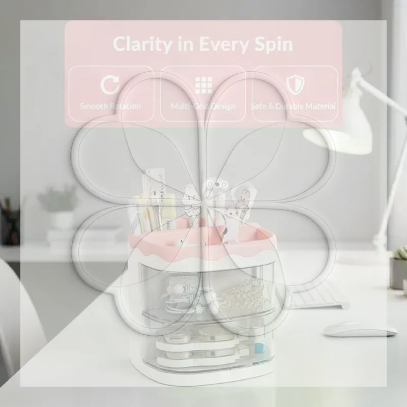 Thickened Material Rotating Divided Pen Holder Multi Grid Stationery Storage Rack for Office Desktop Home Desk