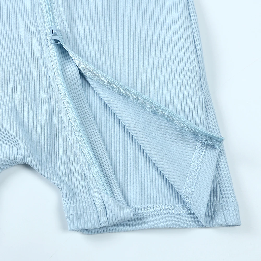 Sommer Rippen Bambus Baby Romper Säuglings Kleidung 3M-3Y Kurzarm Strampler Neugeborenen Baby Jungen Mädchen Zipper Kleidung – Detail 8