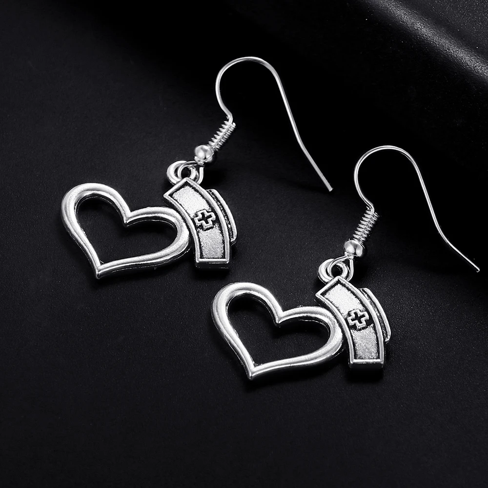 Trendy Vintage Nurse Cap Shape Dangle  Antique Silver Plated Earrings for Women and Man Retro Cute Punk Drop Earrings Jewelry