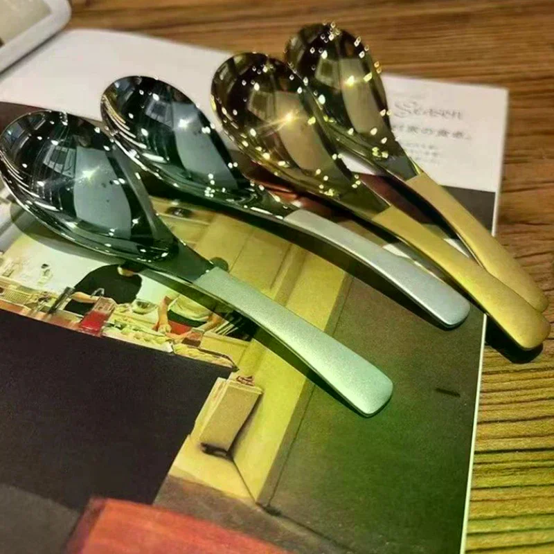 Stainless Steel Korea Soup Spoons Home Kitchen Ladle Capacity Gold Silver Mirror Polished Flatware For Coffee Tableware Ins