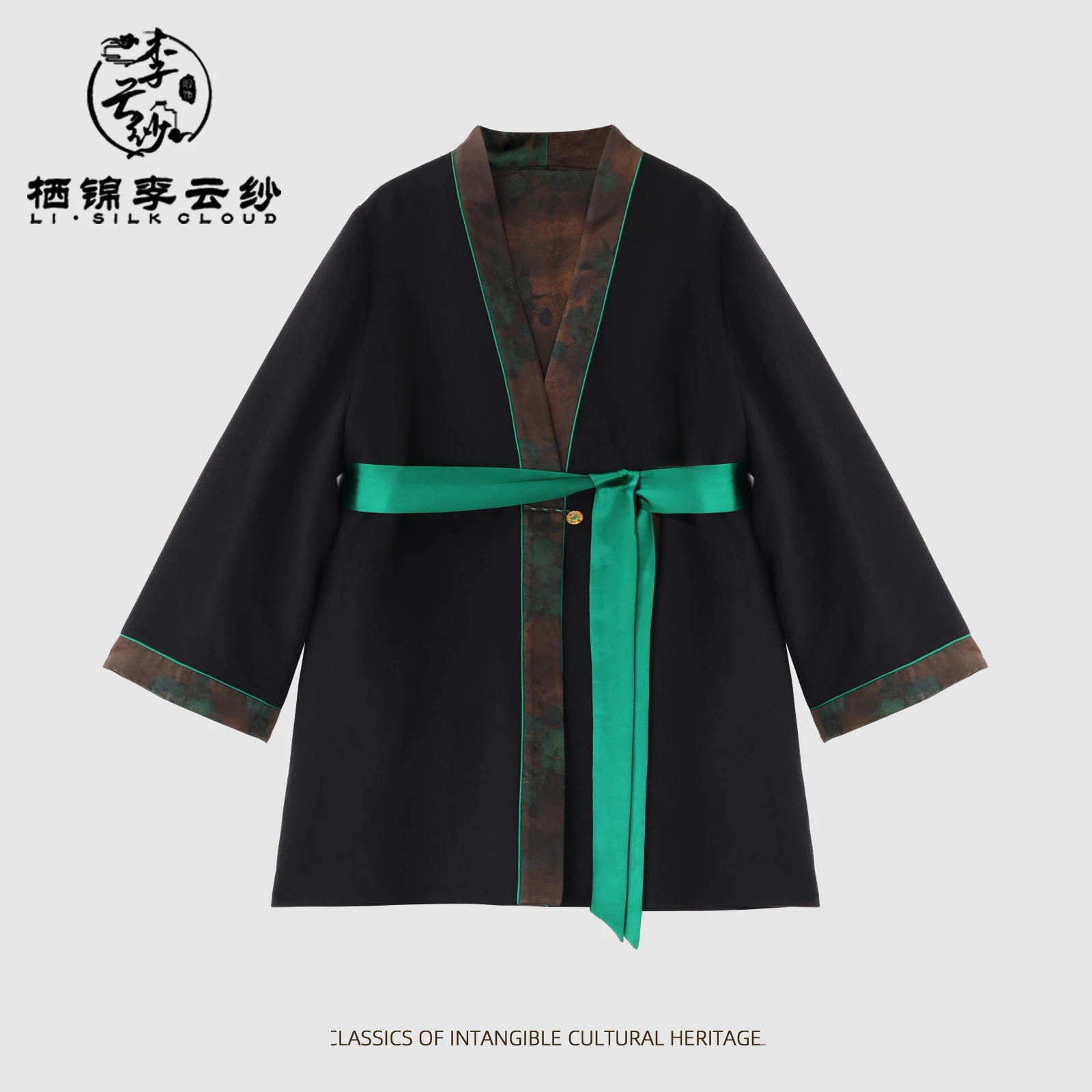 

Теплое пальто LI SILK CLOUDxiangyunsha — традиционный восточный стиль, термоверхняя одежда для холодных дней, Гуандун, черный жемчуг, Gambiered