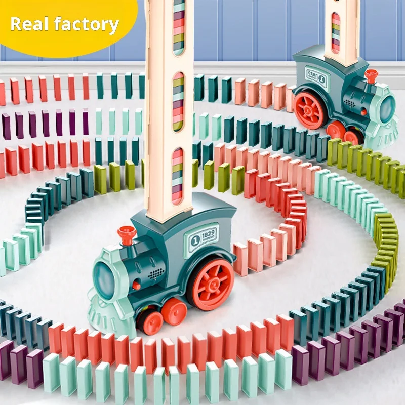 Kids Electric Domino Train Car Set Sound & Light Automatic Laying Dominoes Brick Blocks Game Educational Christmas Gift Kids Toy