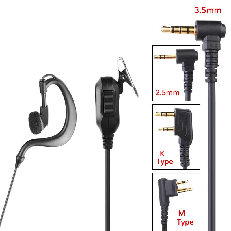 2.5mm/ 3.5mm Ear Hook Earphone for Motorola ICOM YAESU Radio Walkie Talkie Accessories Earpiece with PTT Mic for Baofeng