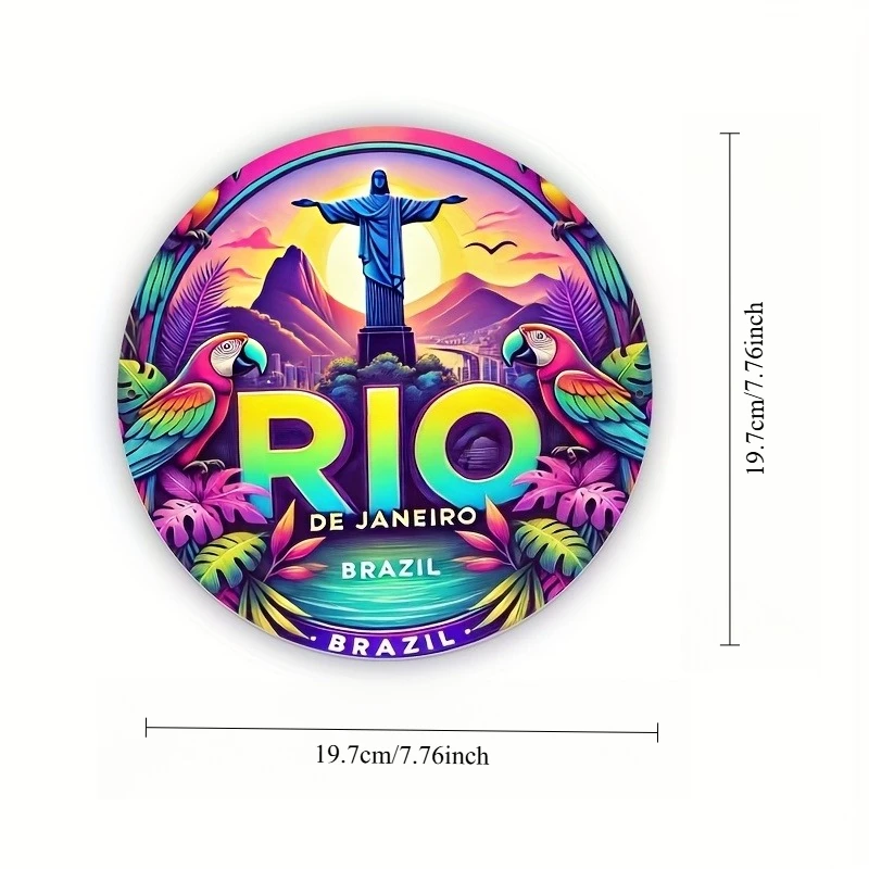 Rio de Janeiro Brazil Retro Metal Wall Art | Aluminum Decorative Sign with Vibrant Tropical Scene & Parrot Design | Durable
