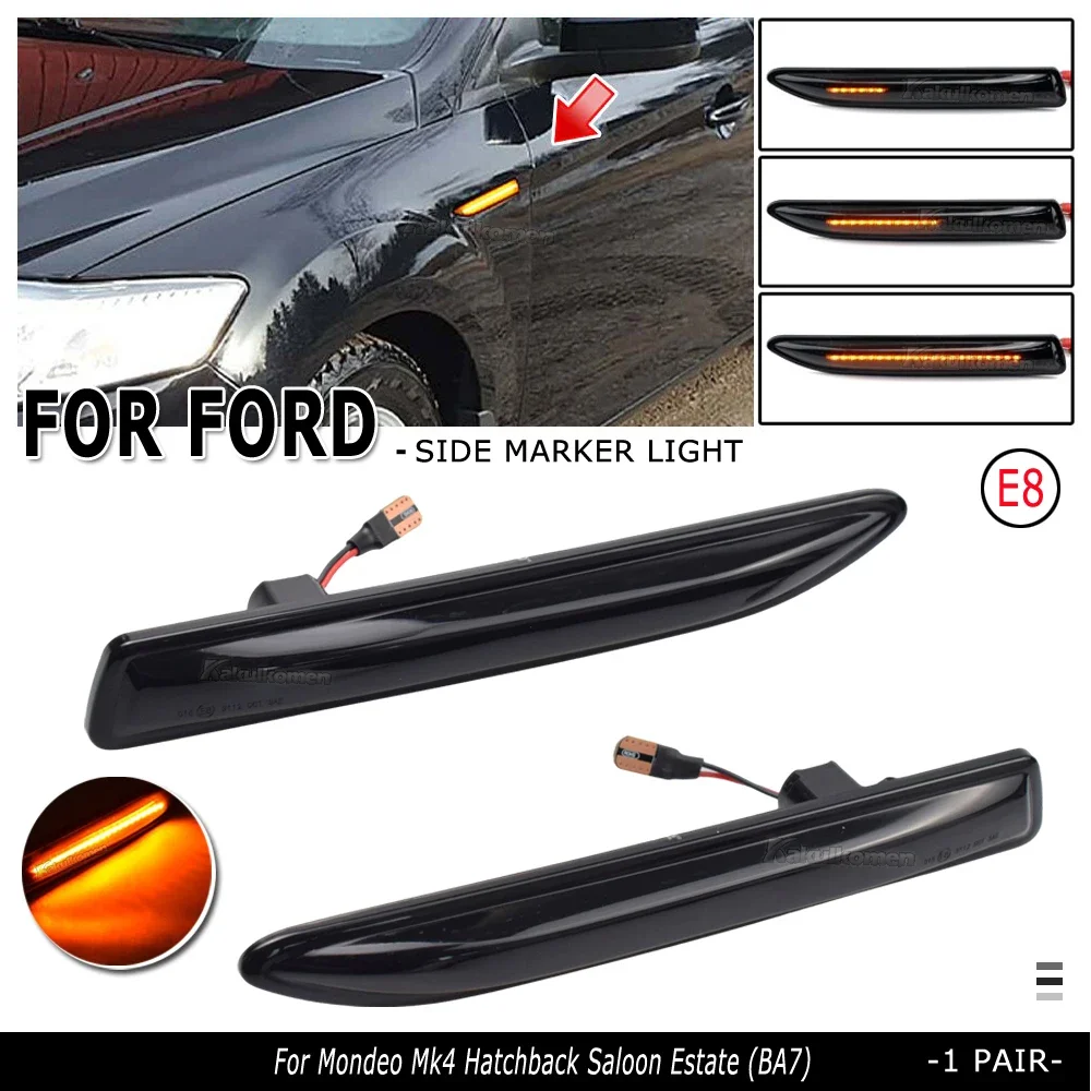 2PCS For Ford Mondeo Mk4 Hatchback Saloon Estate 2007-2015 Smoke lens LED Side Marker Light Turn Signal Lamp