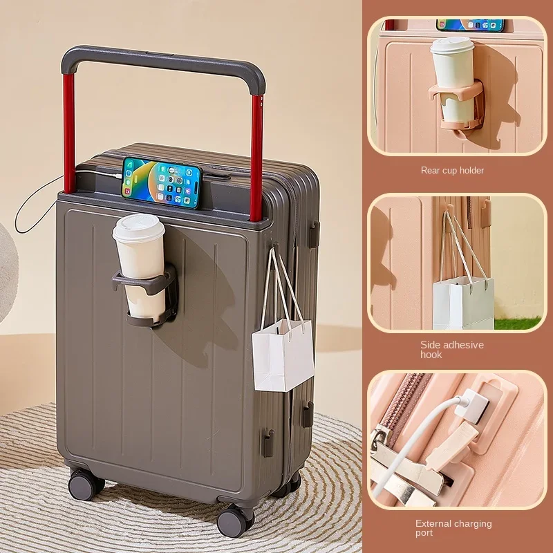 Brede Handgreep Koffer Bagage Met Usb Bekerhouder 20 28 Inch 2024 Nieuwe Reistas Unisex Cabine Groot Formaat Bagage Rollende Trolley