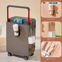 Wide Handle Suitcase Luggage with USB Cup Holder 20 28 inch New Unisex Suitcase Trip Cabin Large Size Luggage Trolley Case