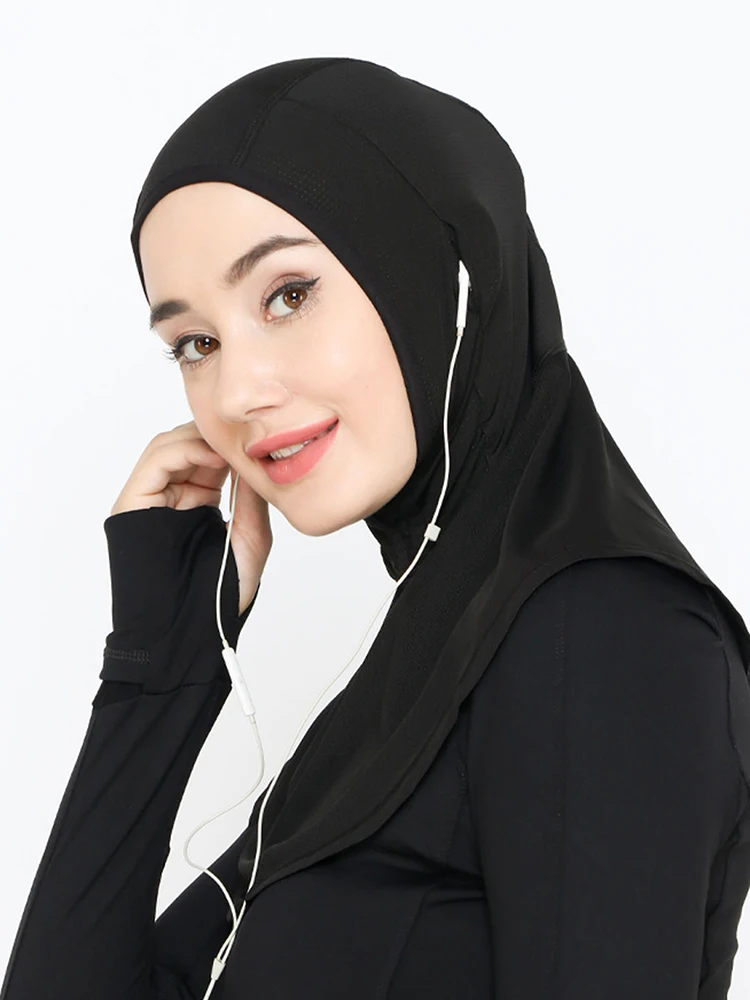الحجاب الإسلامي الفوري للإناث الحجاب الحجاب الذي يمكن ارتداؤه مع سماعات الرأس تنفس الراحة وشاح رياضي #6