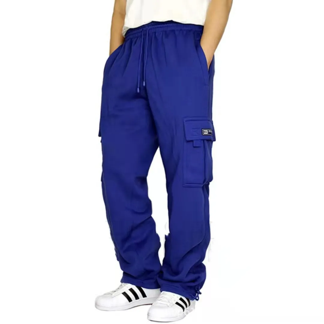 Men's Trousers Work Attire Foot Drawstring Leisure Sports Thickened Pocket Solid Color Four Seasons Loose Pants