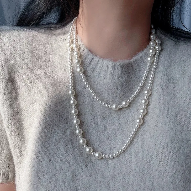 High Quality Long Multi-Layer Freshwater Pearl Women's Sweater Chain New Twin Necklace