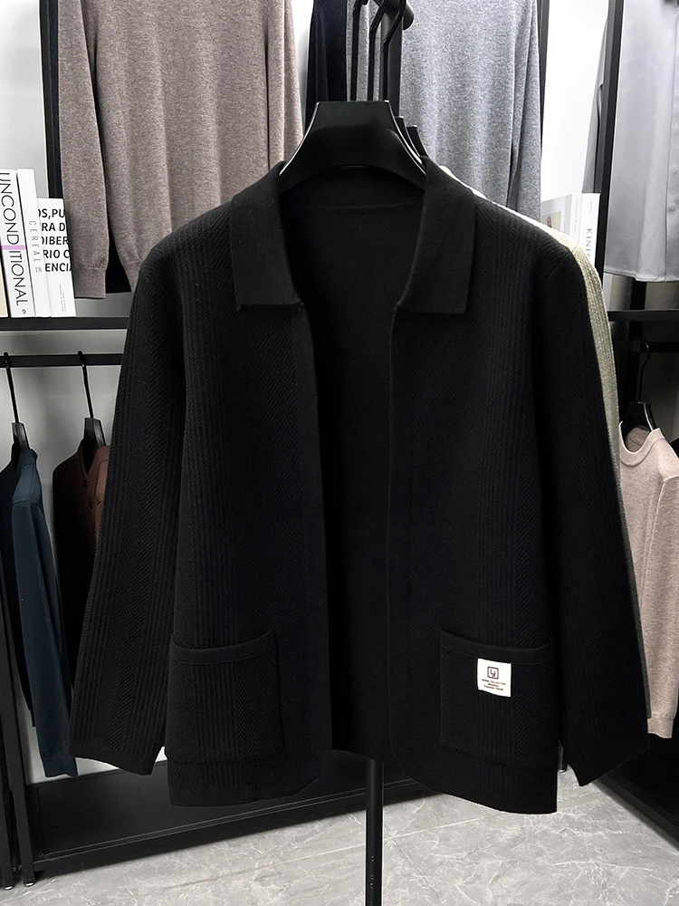 الراقية العلامة التجارية إلكتروني تنقش جيب طية صدر السترة سترة لينة الراحة محبوك بلون الرجال سترة معطف قمة الموضة غير رسمية جديدة