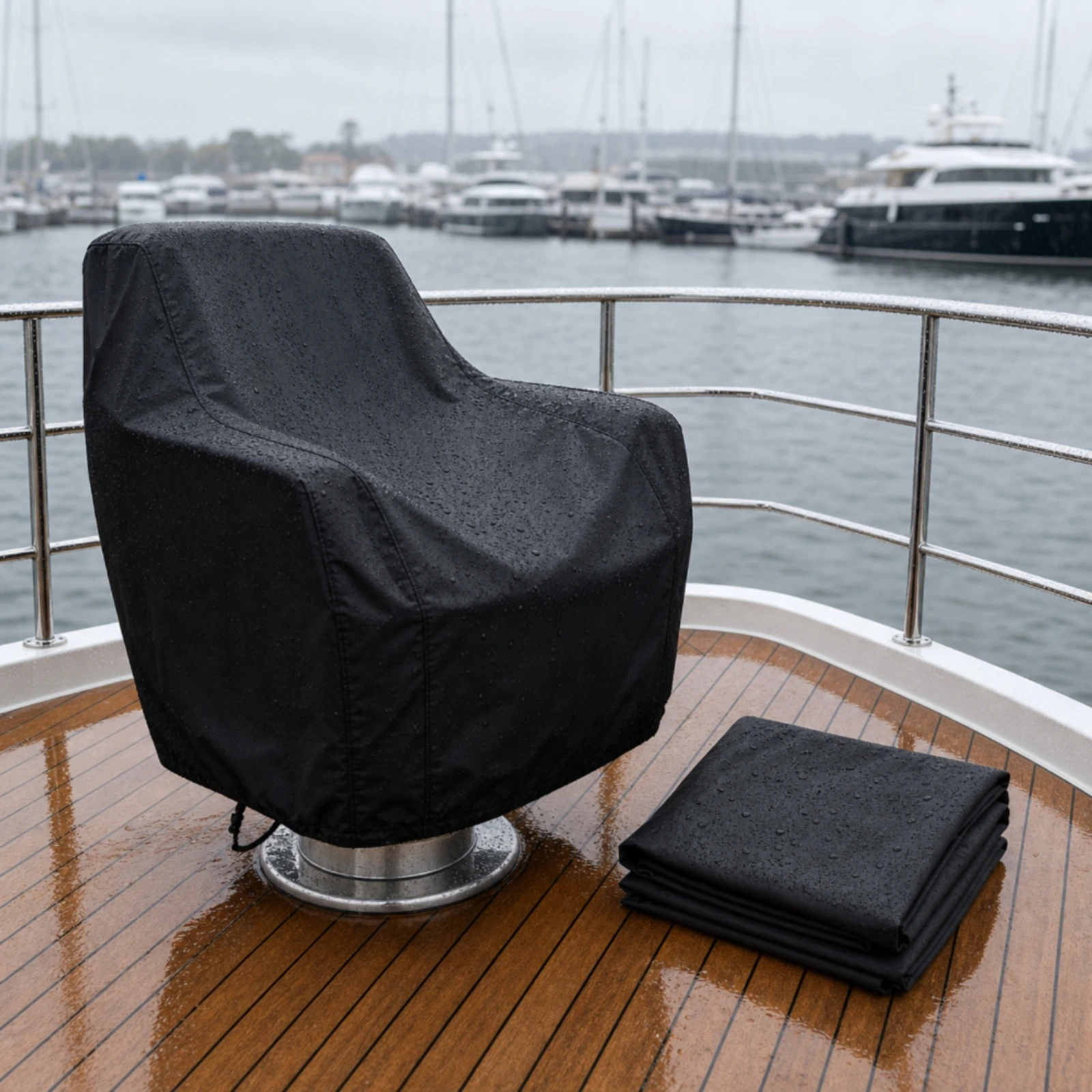 Fitted Boat Seat Cover Water-Repellent Helm Seat Cover Marine Gear Oxford Material Black