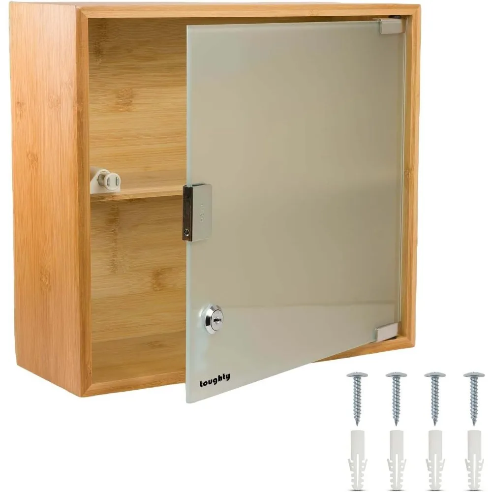 Wall Lockable Medical Cabinet Small Metal First Aid Organizer with Two Shelves for Bathroom Kitchen RV