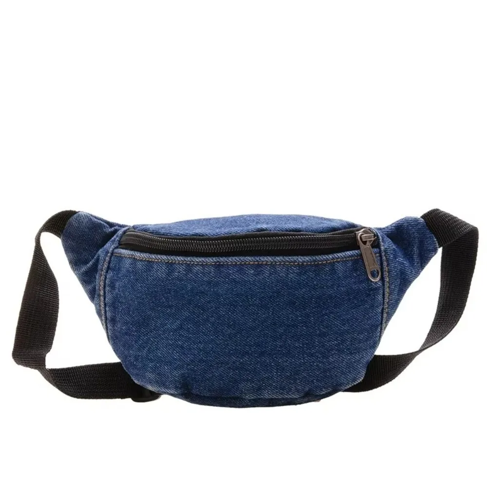 Zipped Closure Denim Waist Bag Crossbody Style Sling Design Kids Waist Pack Casual Style Denim Material Sling Crossbody Bag
