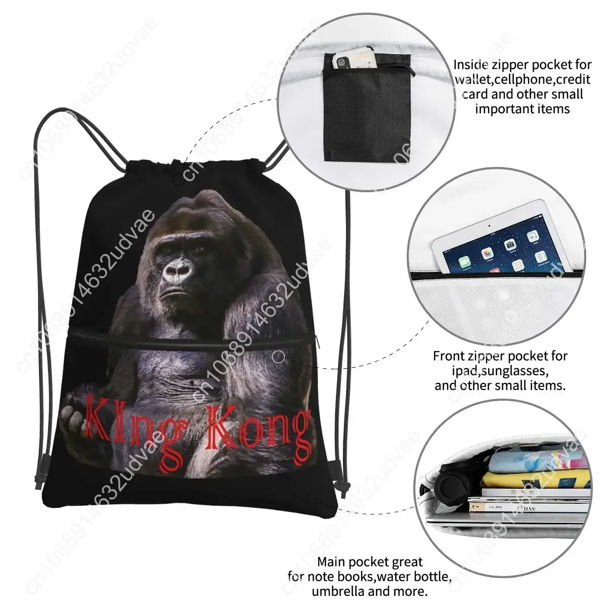 King Kong - King Kong Skull Island Backpacks Drawstring Bag Casual Drawstring Bundle Pocket Book Bags For Travel Sport Man Woman