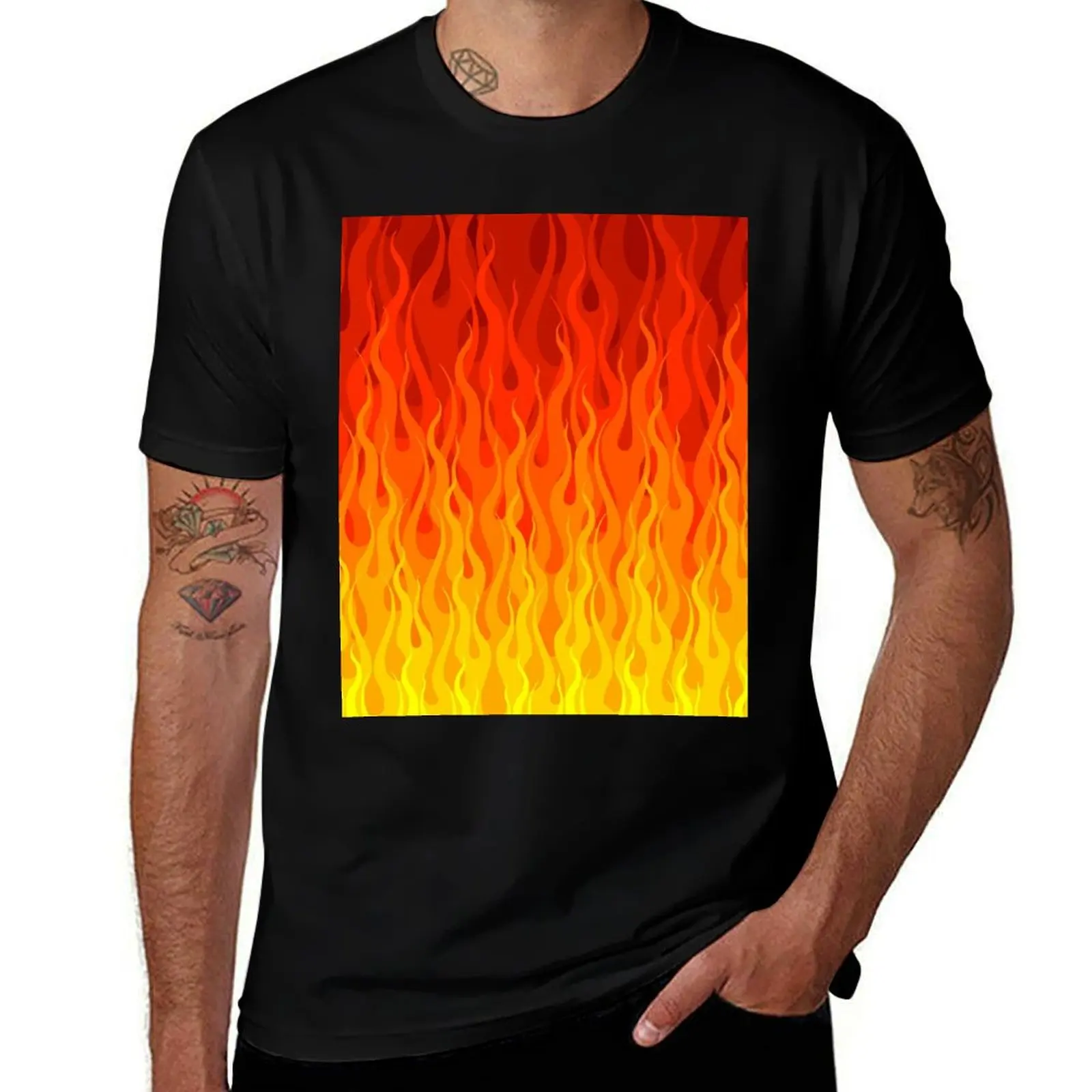 Red Orange Yellow Burning Flames and Fire T-Shirt t shirts for man slim fit T-Shirt