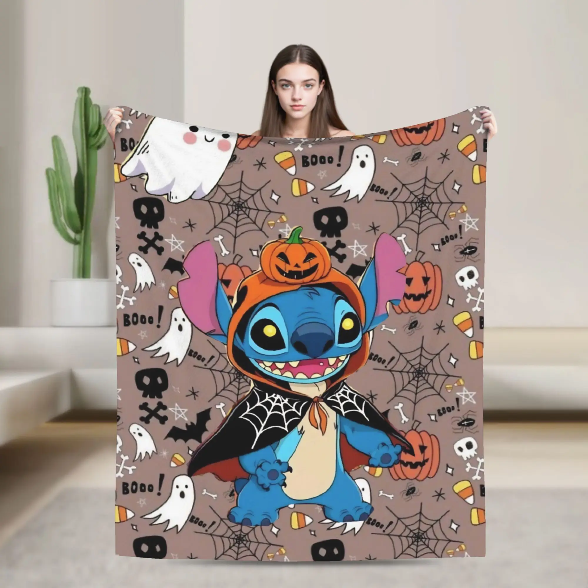 

S-Stitch Cartoon Halloween Blanket Multiple Sizes Soft and Lightweight Throw Blankets for Sofa Couch and Bed