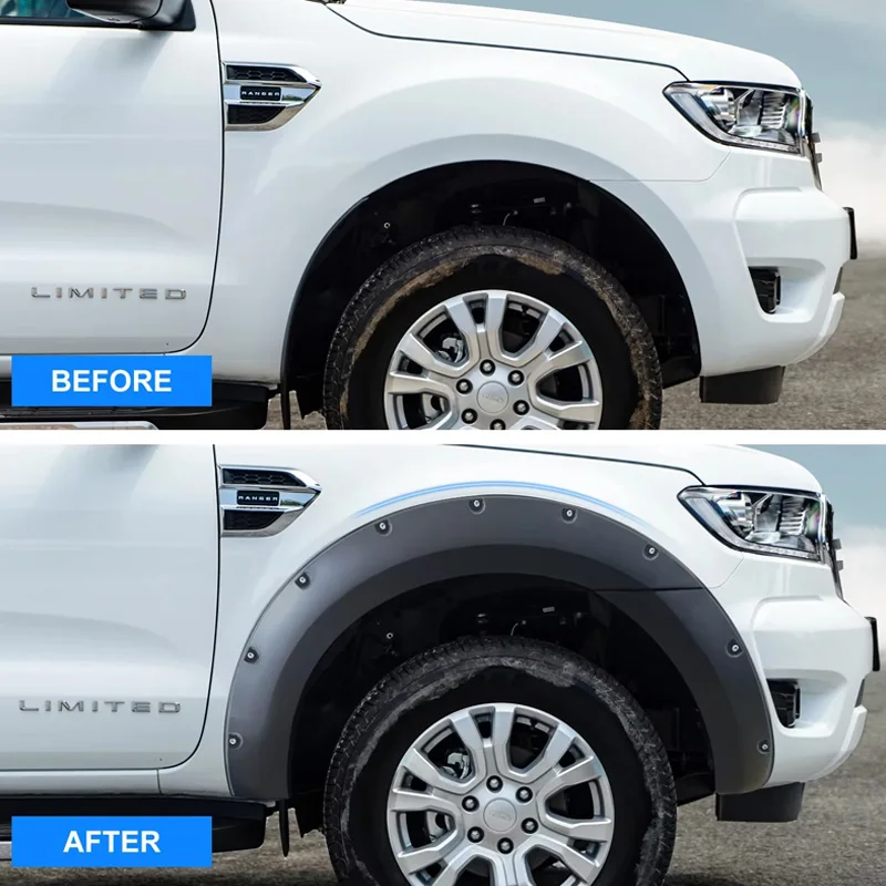 9‘’ Wheel Arch Fender Flare For Ford Ranger T7 2015 2016 2017 Wildtrak XLT XL Double Cabin Mudguard Off-Road Protective Trim