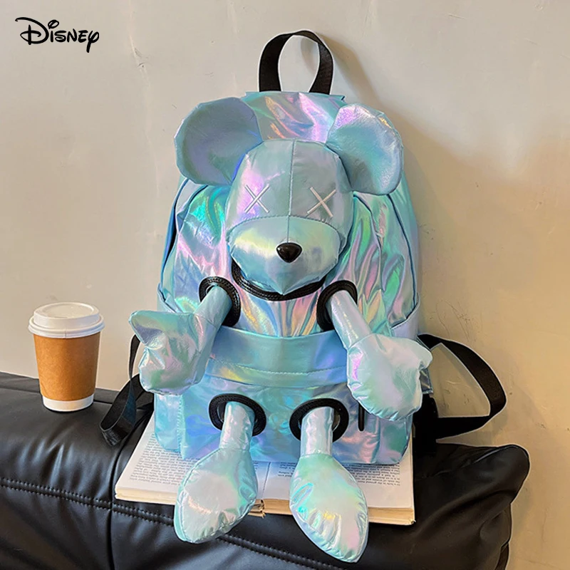 

2024 Disney Colorful Backpack Large Capacity Bright Face Mickey Cute Bag Men's and Women's Nylon Wear resistant Backpack