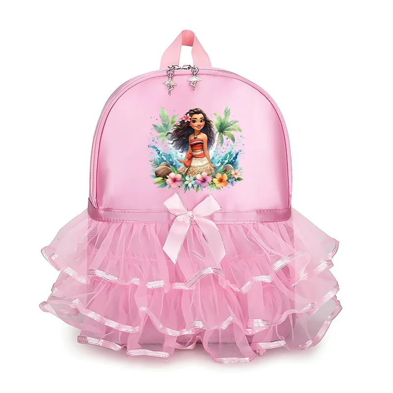 Moana Pink Lace Girls Dance Bag Disney Princesses Ballet Bags Large Capacity Gymnastics Embroidered Backpack Kids Birthday Gifts