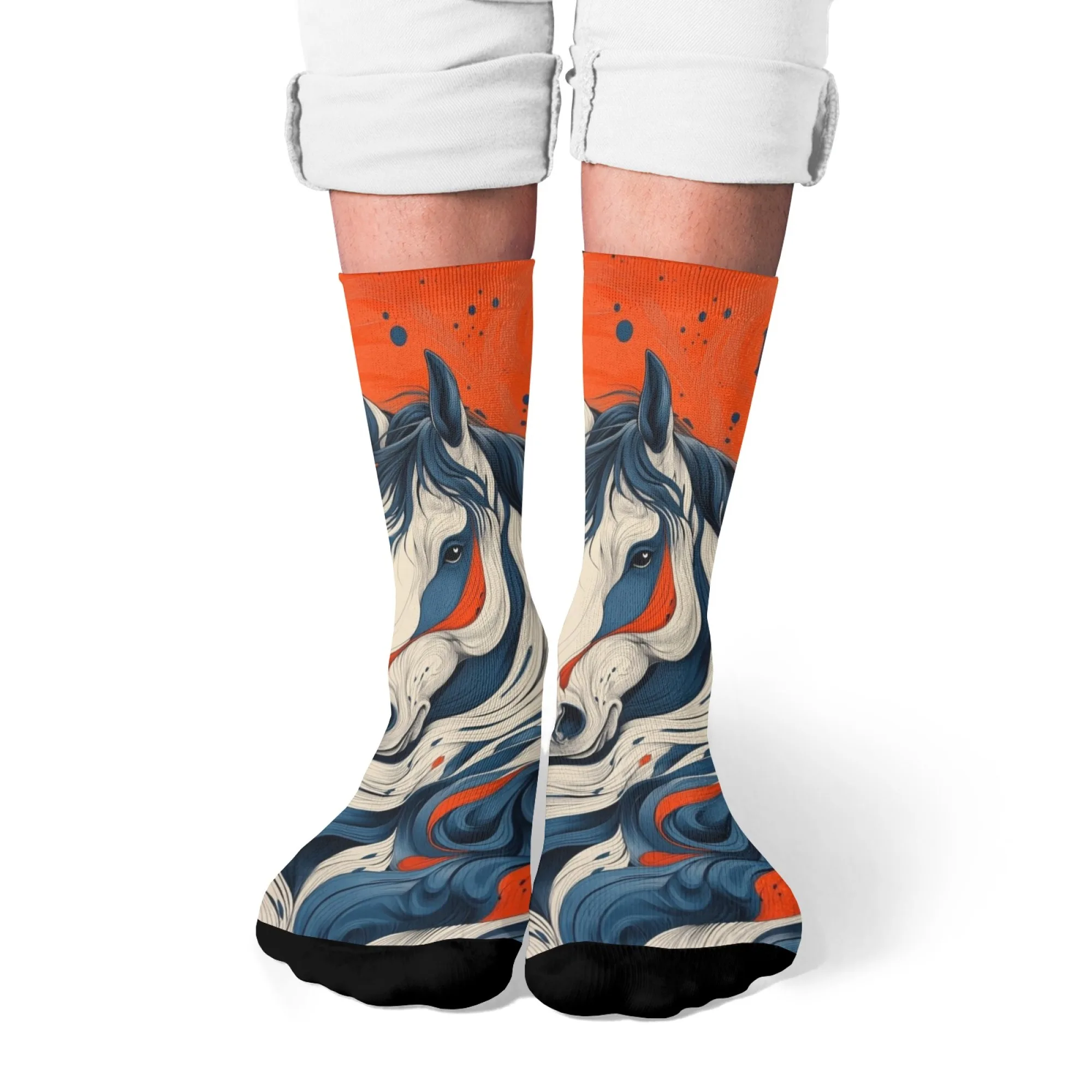 Novelty Artistic Horse Crew Socks Retro Streetwear Soft Comfortable Socks, Perfect for Crazy Gift Outdoor Sports Daily Wear