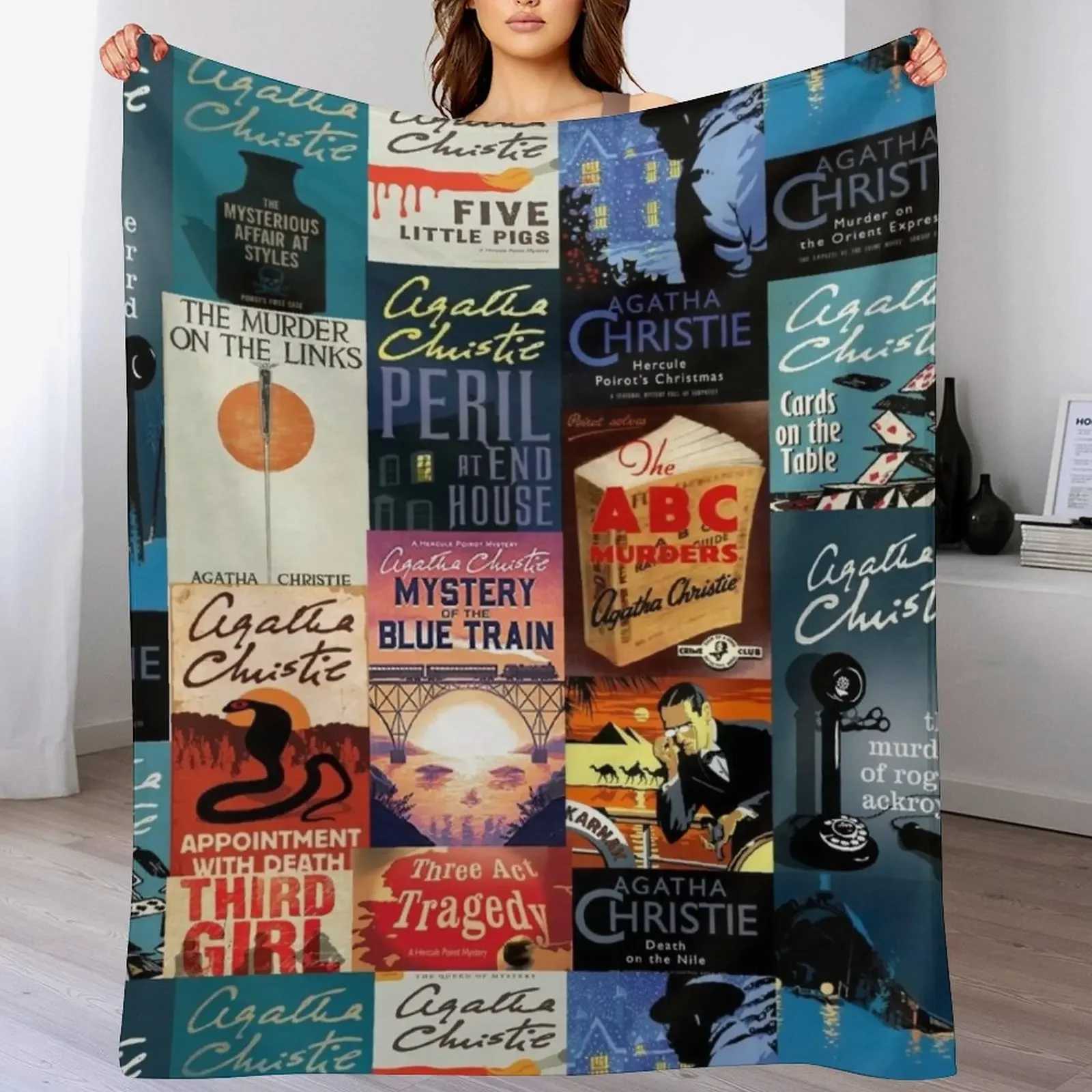 

Agatha Christie Hercule Poirot Books Poster Throw Blanket Modern Design Soft Blanket for Home Decor