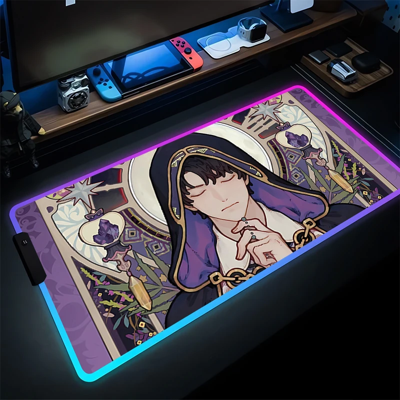 Alas Mouse Keren Gaming RGB Aksesori Komputer Alas Keyboard LED Laptop Lord of the M-mysteries Alas Meja Panjang Anime Mousepad
