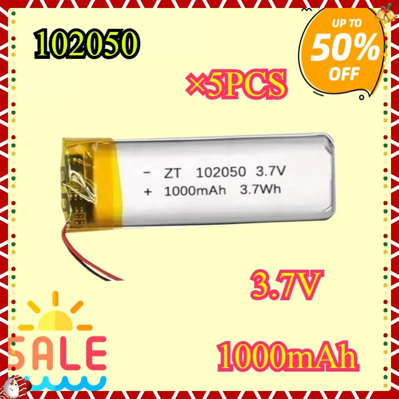 

New 5Pcs 3.7V 1000mAh 102050 Polymer Lithium Battery Lithium Ion Battery For Power Bank GPS 100% Real Capacity