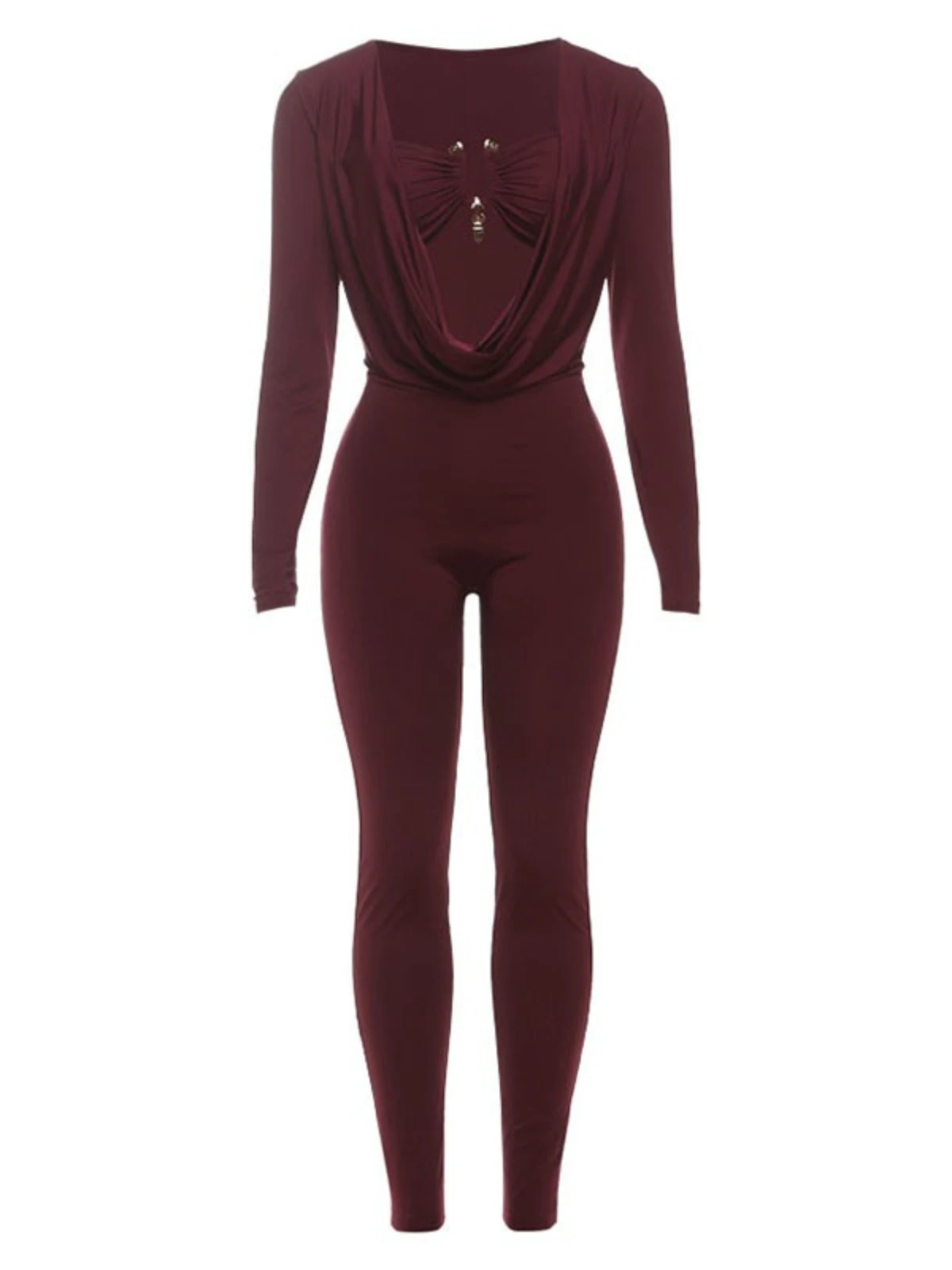 SsTss otoño nueva tendencia mono de mujer sólido cuello oscilante manga larga cintura alta ajustado elástico mameluco con hebilla de Metal Top