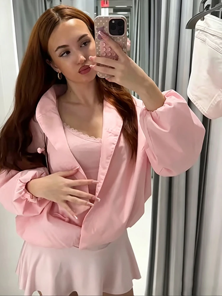 Schicke Jacke im chinesischen Stil mit tailliertem Schnitt, Stehkragen, Knöpfen, Ballonärmeln, lockerem Schnitt, neuer Streetwear für den Alltag im Herbst. – Detail 5