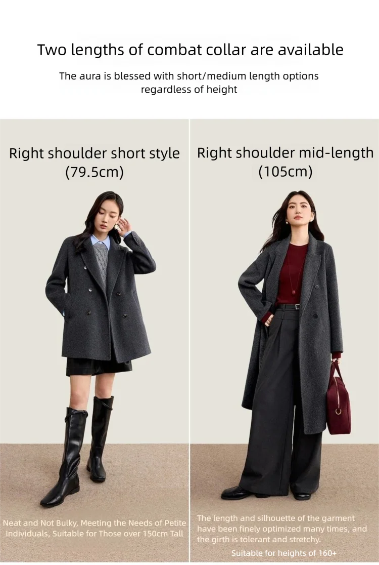 SENTUBILA Damen-Wintermantel aus Wolle mit Doppelreiher, Damen-Oberbekleidung 2026, Business-Mantel für Pendler, mittellanger Mantel mit Gürtel W54OA8781 – Detail 13