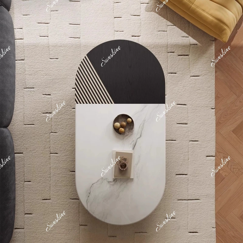 Minimal microcrystalline stone coffee table Modern living room Household small apartment Oval high-end tea table