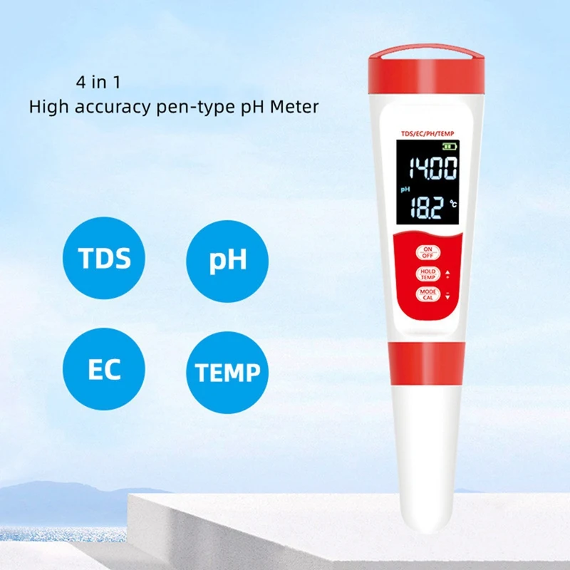 PH Meter Tds Meter Digital 4 In 1 PH EC TDS Temp Meter For Water Hydroponics, Waterproof And EC PPM Water Tester For Laboratory