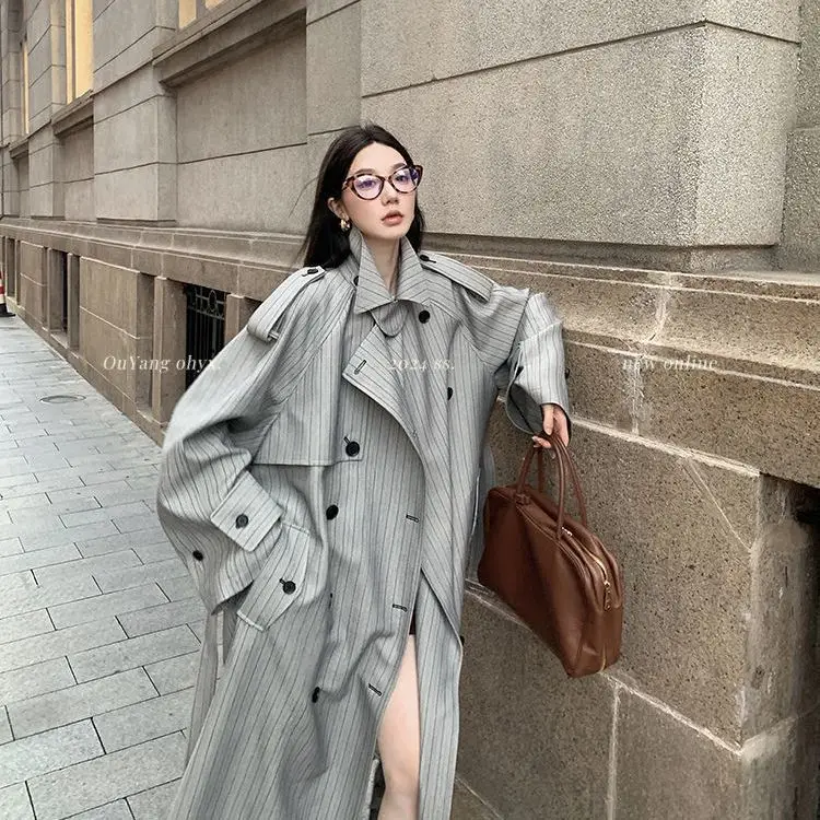 Korea Streetwear Loose Coat Long Fashion Elegant Women's Windbreaker Coat Casual Double Breasted Tops