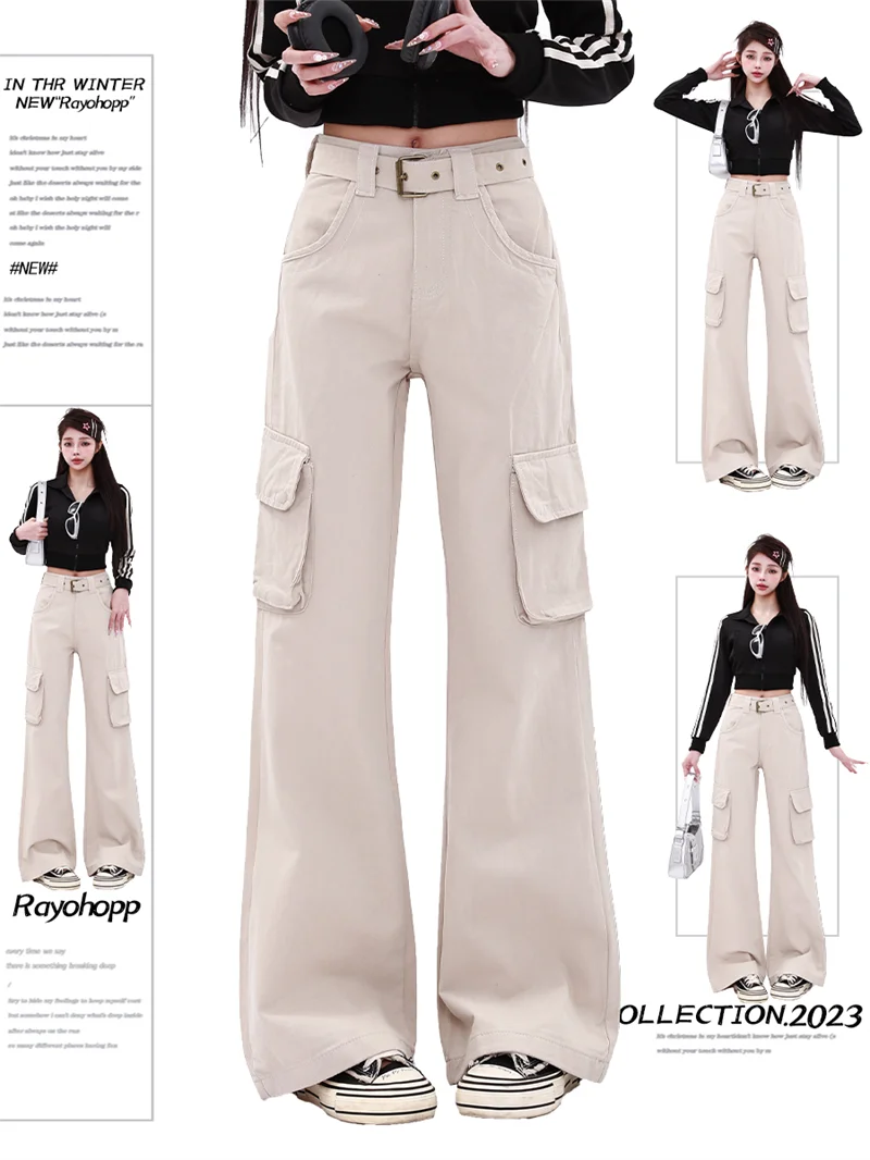 

WCFCX STUDIO Casual Multi Pocket Design Denim Flared Pants Autumn Winter New Fashion Korean High Street Cargo Pants