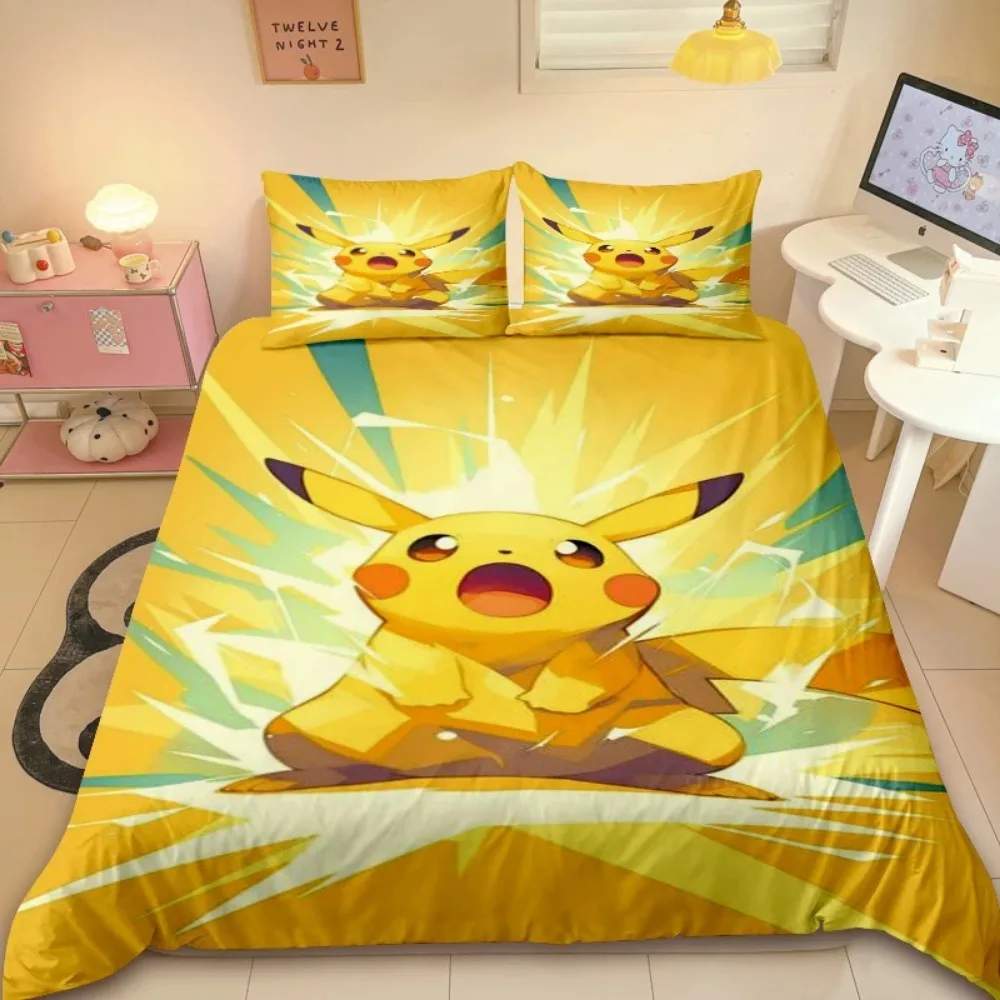 

Наборы одеял Пикачу, пододеяльник с рисунком 3D, наволочка, комплект постельного белья для домашней детской спальни, подарок из 2/3 предметов.