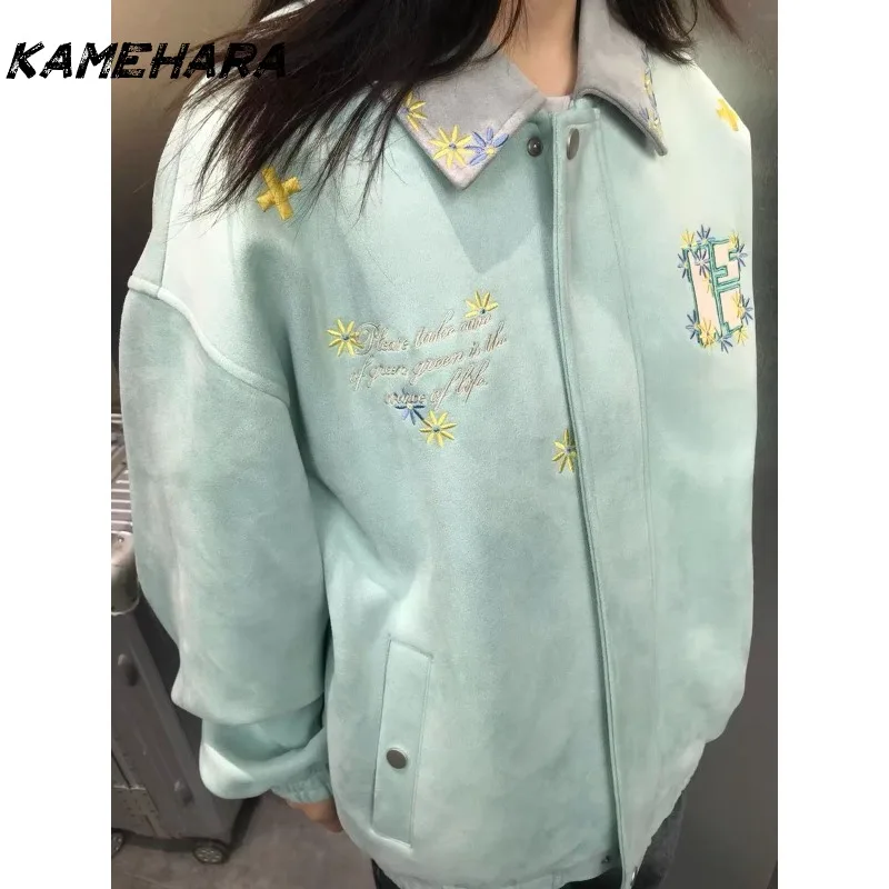 

KAMEHARA Embroidery American Retro Baseball Jackets Women Clothing Spring/Autumn Trendy Loose Casual Sweatshirt Coats Women Top