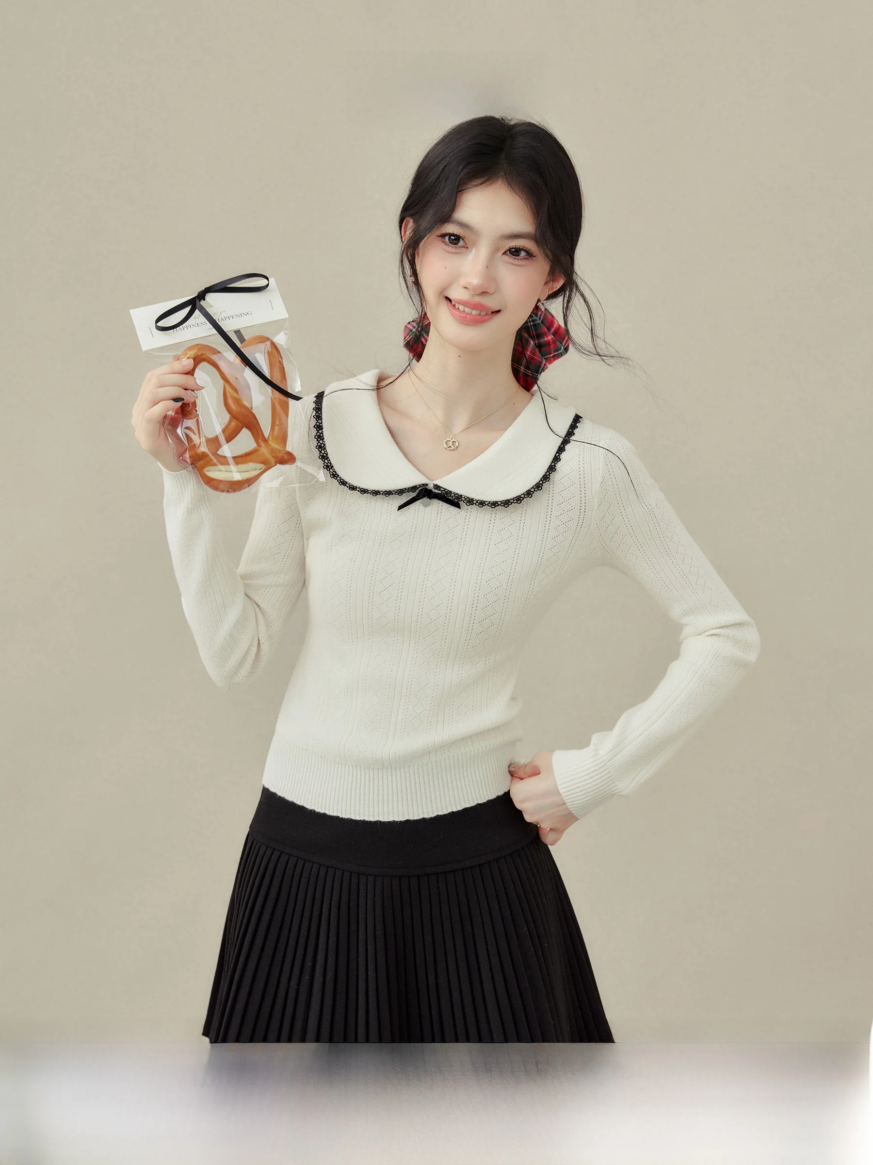 

Вязаная женская кофта Ouyang Xi Jenny Cr с длинным рукавом, воротником-стойкой и отложным воротником, весенняя базовая модель для ношения под одеждой