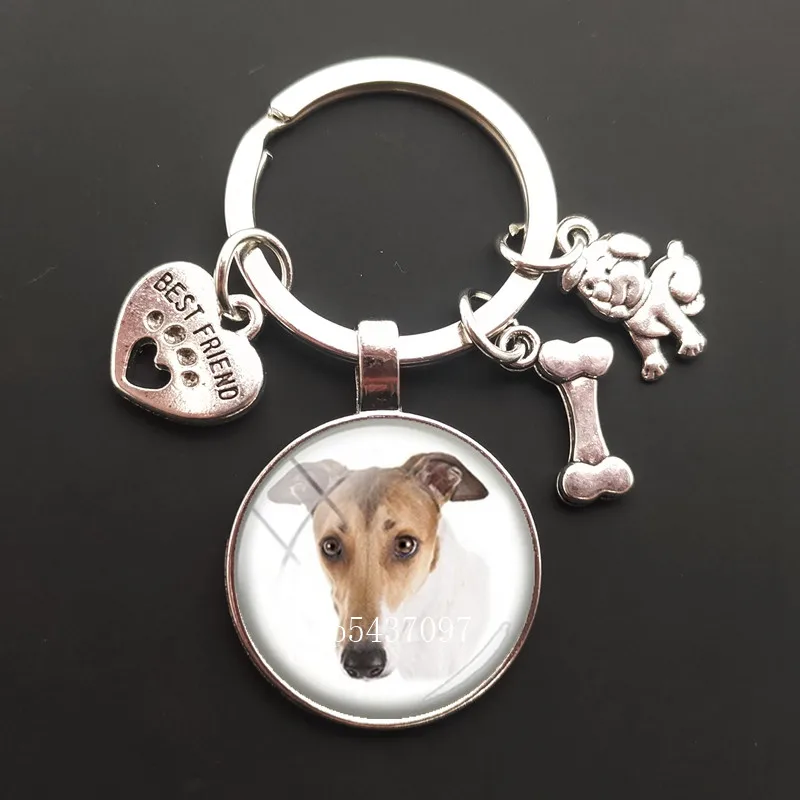 Cute Dog Keychain Kid Friendly French Bulldog Picture Keychain Glass Convex Pendant Metal Ring Key Ring Dog Lovers Gift